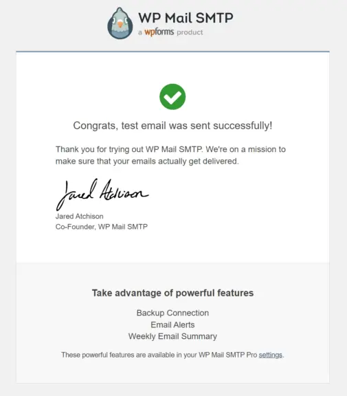 WP Mail SMTP Pro 测试成功