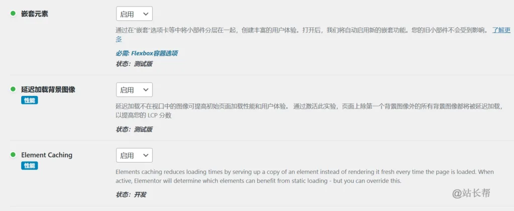 在设置中启用 Element 缓存功能
