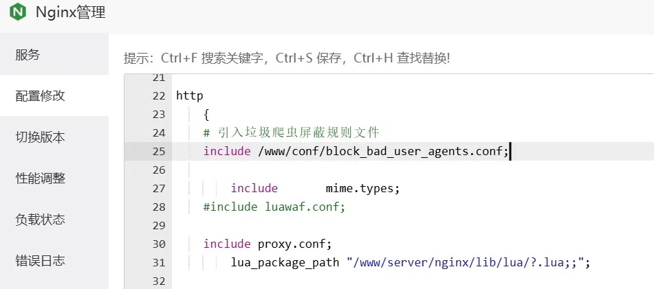 宝塔面板中 Nginx 设置模块