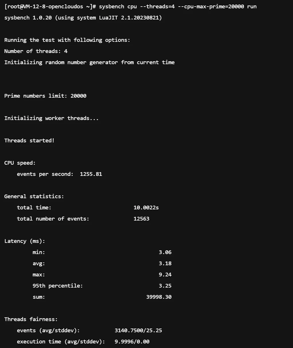 腾讯云轻量应用服务器 4 核性能测试结果